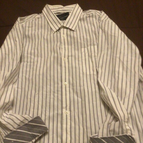 Men's long sleeve stripe shirt white/grey stripes 2XL - Picture 3 of 4
